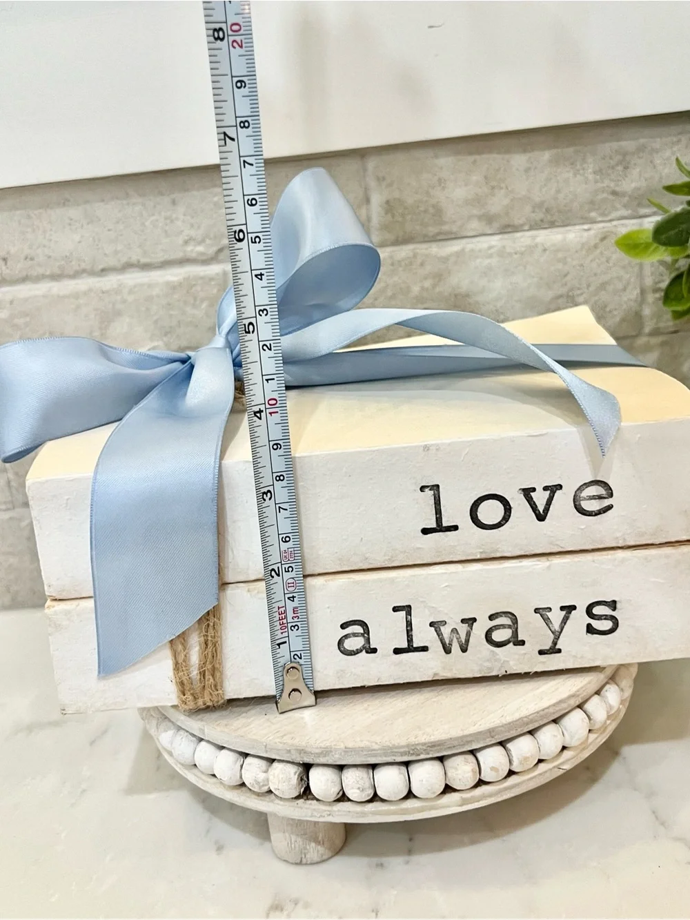White Decorative real Book Stack with Light Blue Ribbon - Love Always